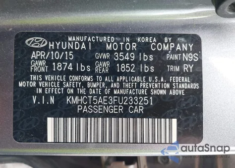 2015 Hyundai Accent Gs z USA, uszkodzony, nr VIN KMHCT5AE3FU233251